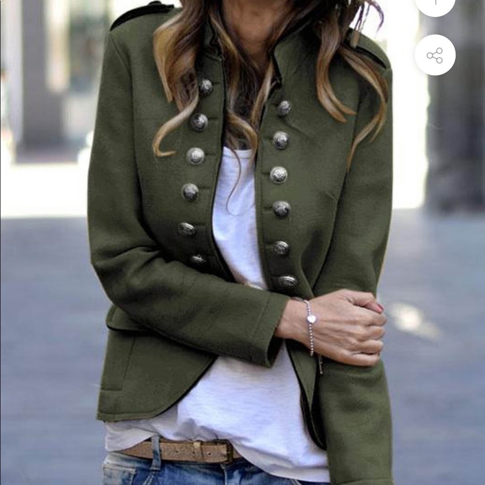 Olive green military style jacket, small